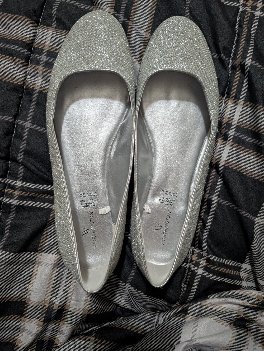 Worthington Silver Sparkle Flats Wedding Shoes Sz 10